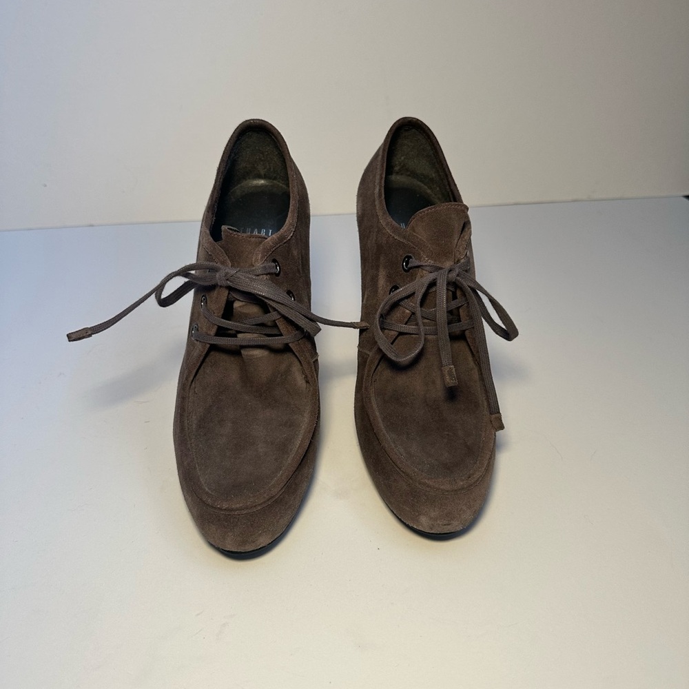 Stuart Weitzman Wallapalooza Size 7.5 Gray Suede Lace Up High Heel Boots Booties
